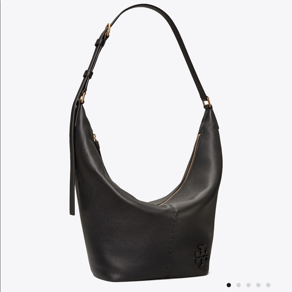 Tory Burch Mcgraw Soft Hobo Black Leather